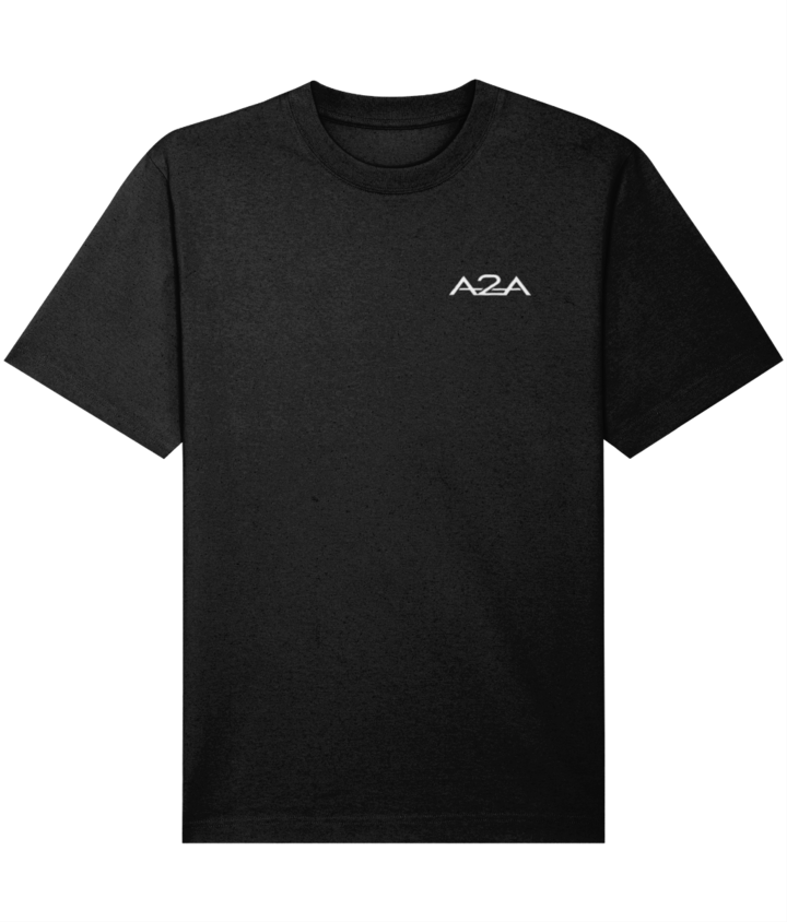 Previous supplier design: A2A Relaxed Heavy T-Shirt in Black. New branding is not shown.
