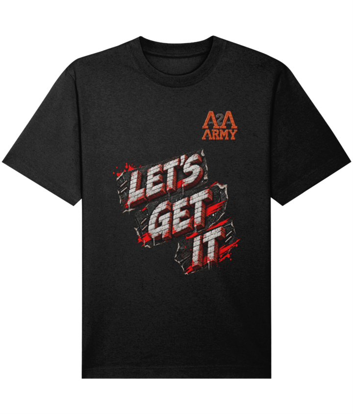 Previous supplier design: Let’s Get It T-Shirt in Black. New branding is not shown.